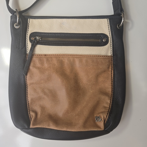 The Sak Leather Crossbody Bag — Brown Black Colorblock, Adjustable Strap - Picture 3 of 12